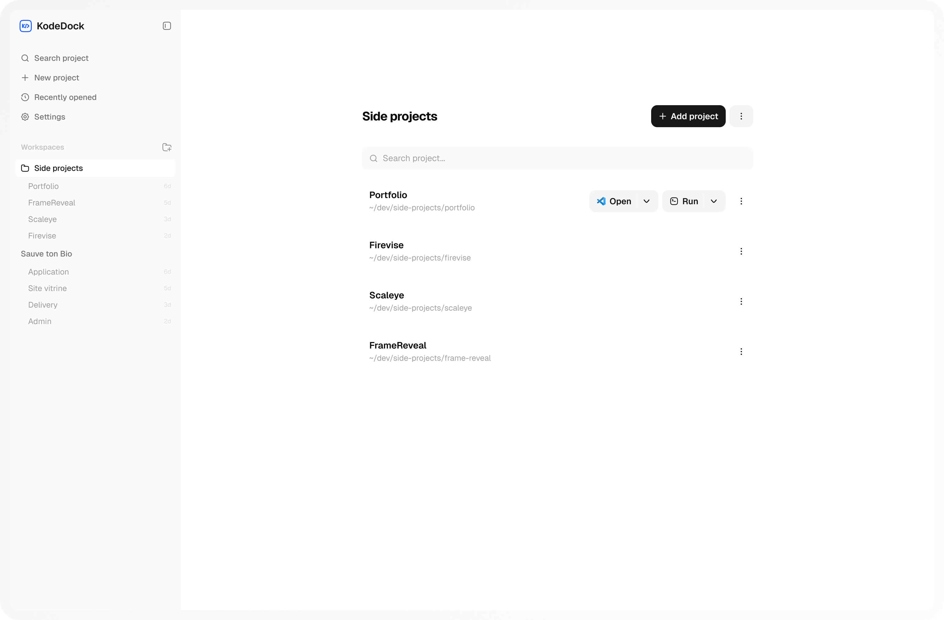KodeDock — Tous vos projets de code, une seule fenêtre.