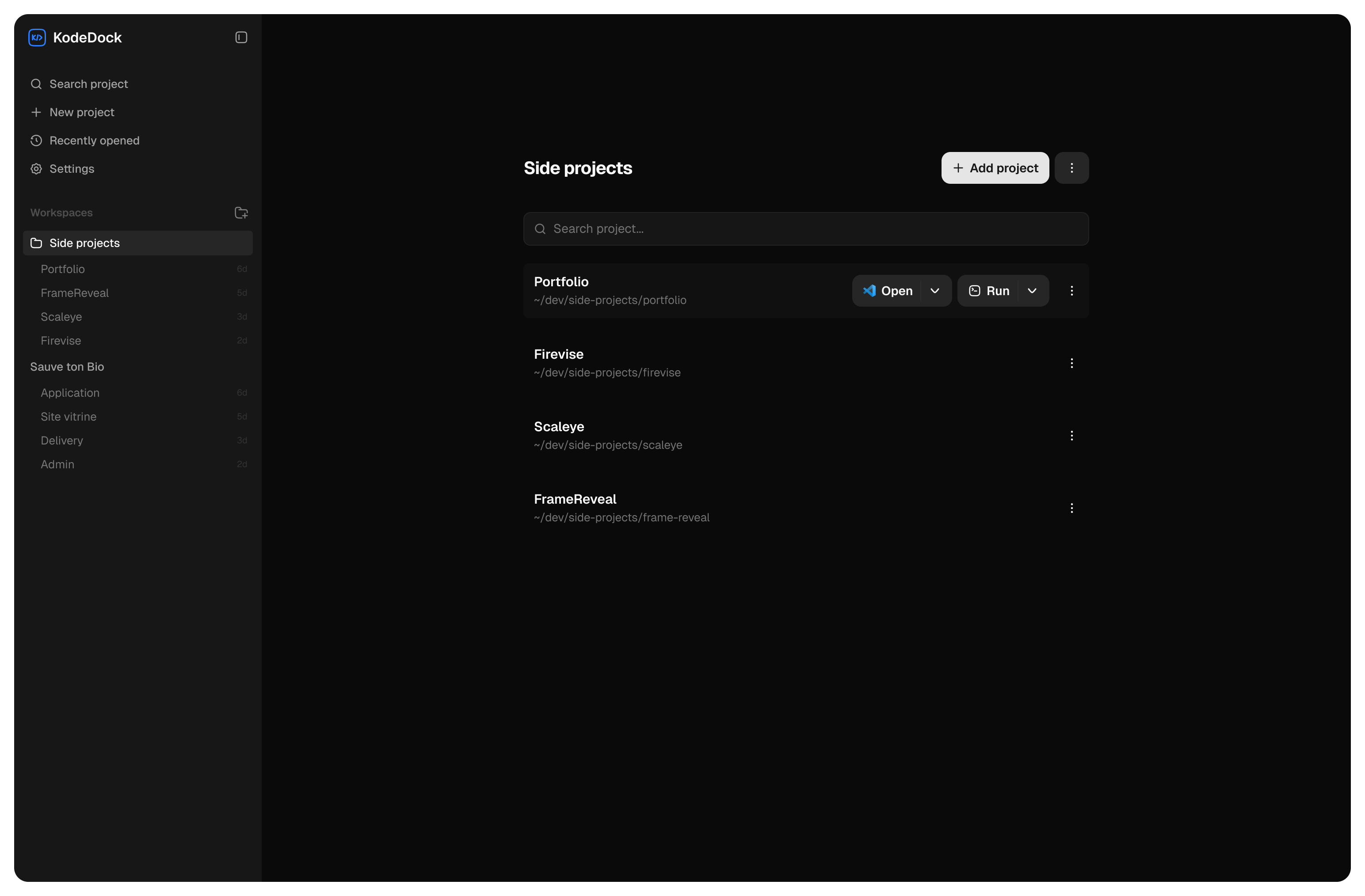 KodeDock — Tous vos projets de code, une seule fenêtre.